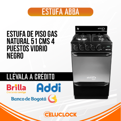ESTUFA ABBA DE PISO GAS NATURAL 51 CMS 4 PUESTOS VIDRIO NEGRO